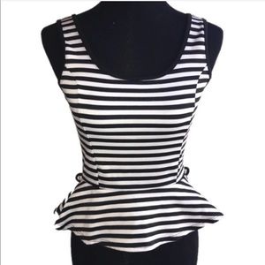Tres Bien striped peplum sleeveless top size small